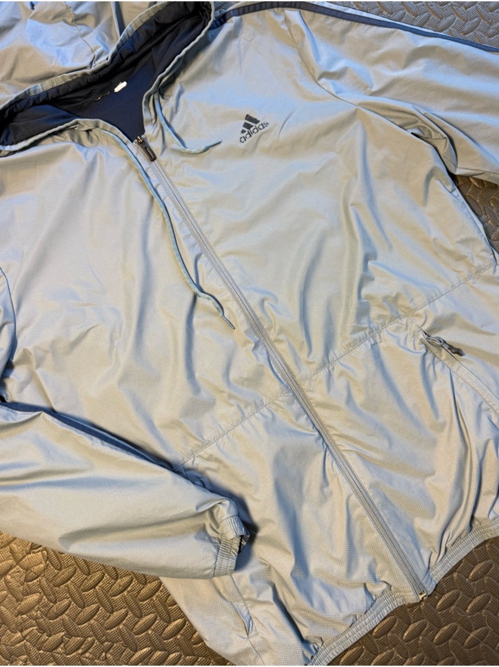 adidas Men’s Light Blue Essential Windbreaker Hooded Jacket Size XL